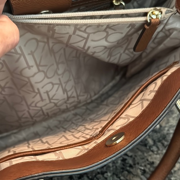 Calvin Klein Brown monogram logo Structured Tote with Gold Accents - Picture 16 of 16